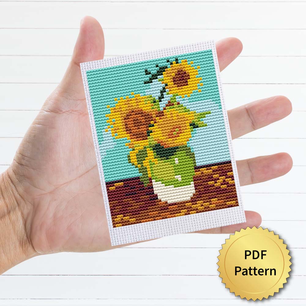 Three Sunflowers in a Vase by Vincent van Gogh Cross Stitch Pattern