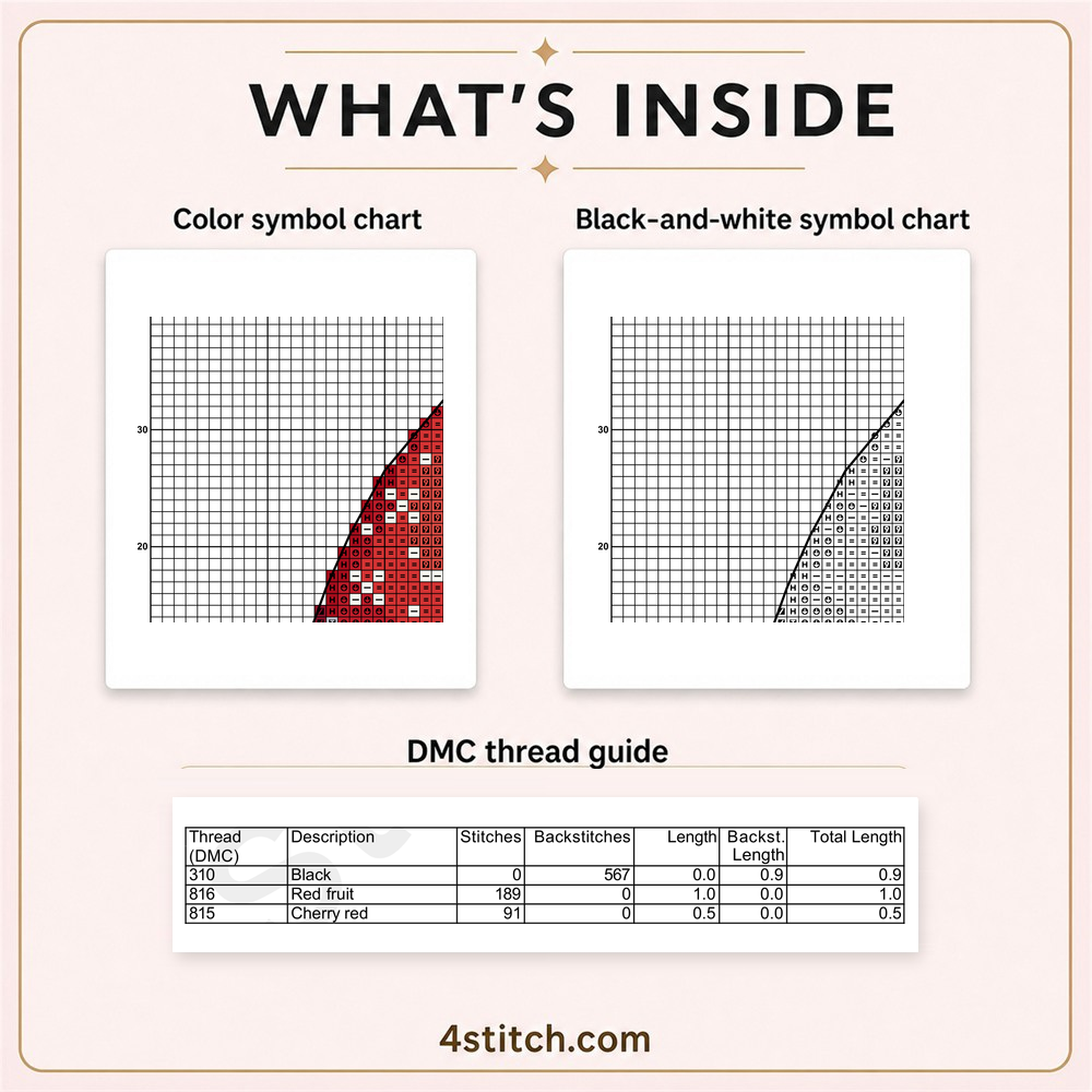 Protected partial color and black-and-white symbol charts with the first three DMC thread-guide rows for Silver Snowflake Bauble Gnome.