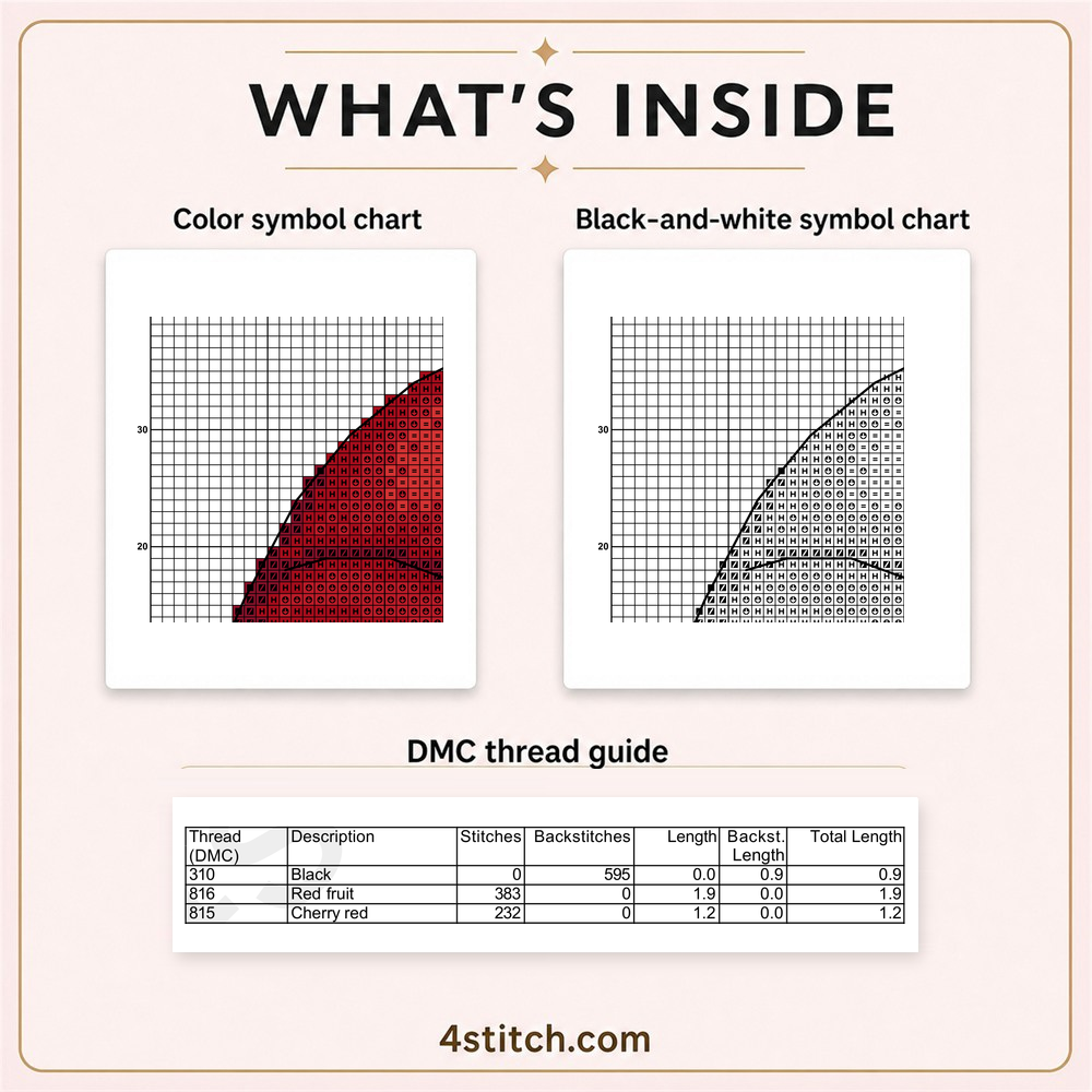 Protected partial color and black-and-white symbol charts with the first three DMC thread-guide rows for Curled Hat Santa Gnome.