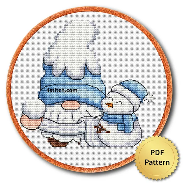 Snowman Companion Winter Gnome cross stitch pattern preview