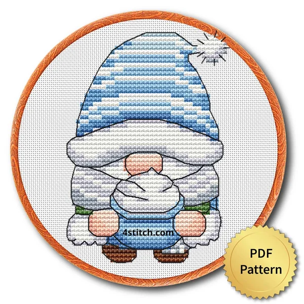 Cozy Scarf Winter Gnome cross stitch pattern preview