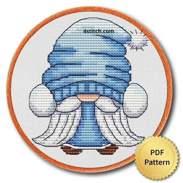 Long Beard Blue Scarf Gnome cross stitch pattern preview
