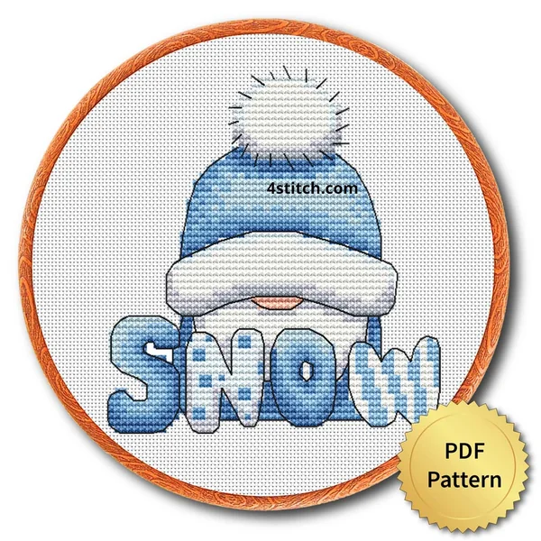 SNOW Letter Gnome cross stitch pattern preview