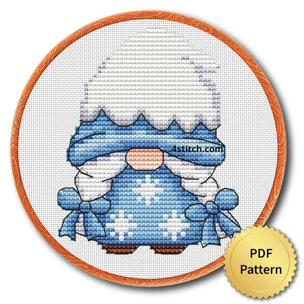 Snowflake Gift Gnome cross stitch pattern preview