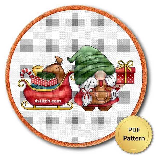 Christmas Sleigh Gifts Gnome cross stitch pattern preview