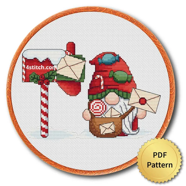 Christmas Mailbox Gnome cross stitch pattern preview