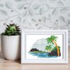 Tropical island cross stitch pattern - Serene and beach-themed embroidery design