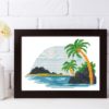Tropical island cross stitch pattern - Serene and beach-themed embroidery design