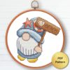 Summer beach sea gnome cross stitch pattern - Whimsical and beach-themed embroidery design