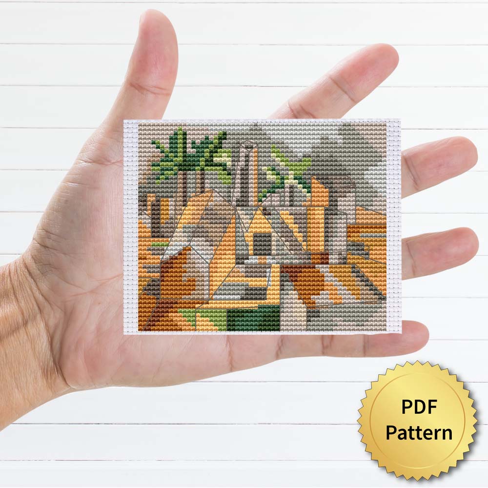 Brick factory by Pablo Picasso cross stitch pattern featuring a beautiful reproduction of the iconic painting