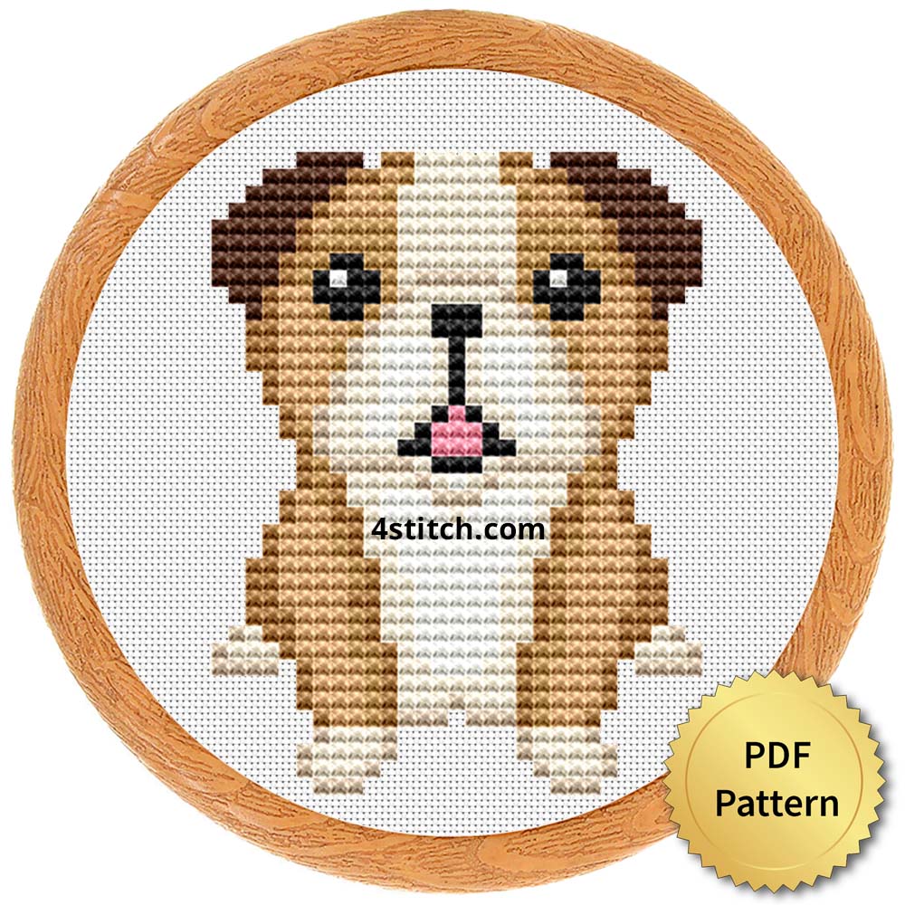 Tiny puppy cross stitch pattern with cute small dog embroidery design