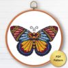 A cross stitch pattern featuring a beautiful mandala butterfly