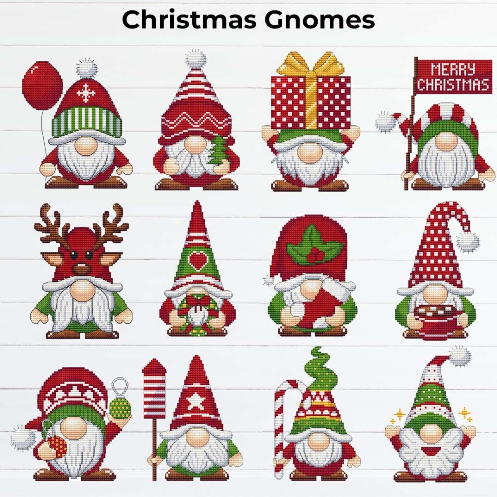 Set of 120 gnomes cross stitch patterns - Gnome-inspired embroidery design
