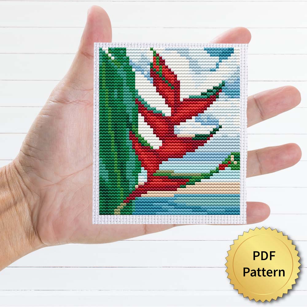 Heliconia, Crab’s Claw Ginger by Georgia O'Keeffe cross stitch pattern - Artistic embroidery inspired by O'Keeffe's masterpiece