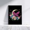 Butterfly cross stitch pattern on black canvas, cottagecore style
