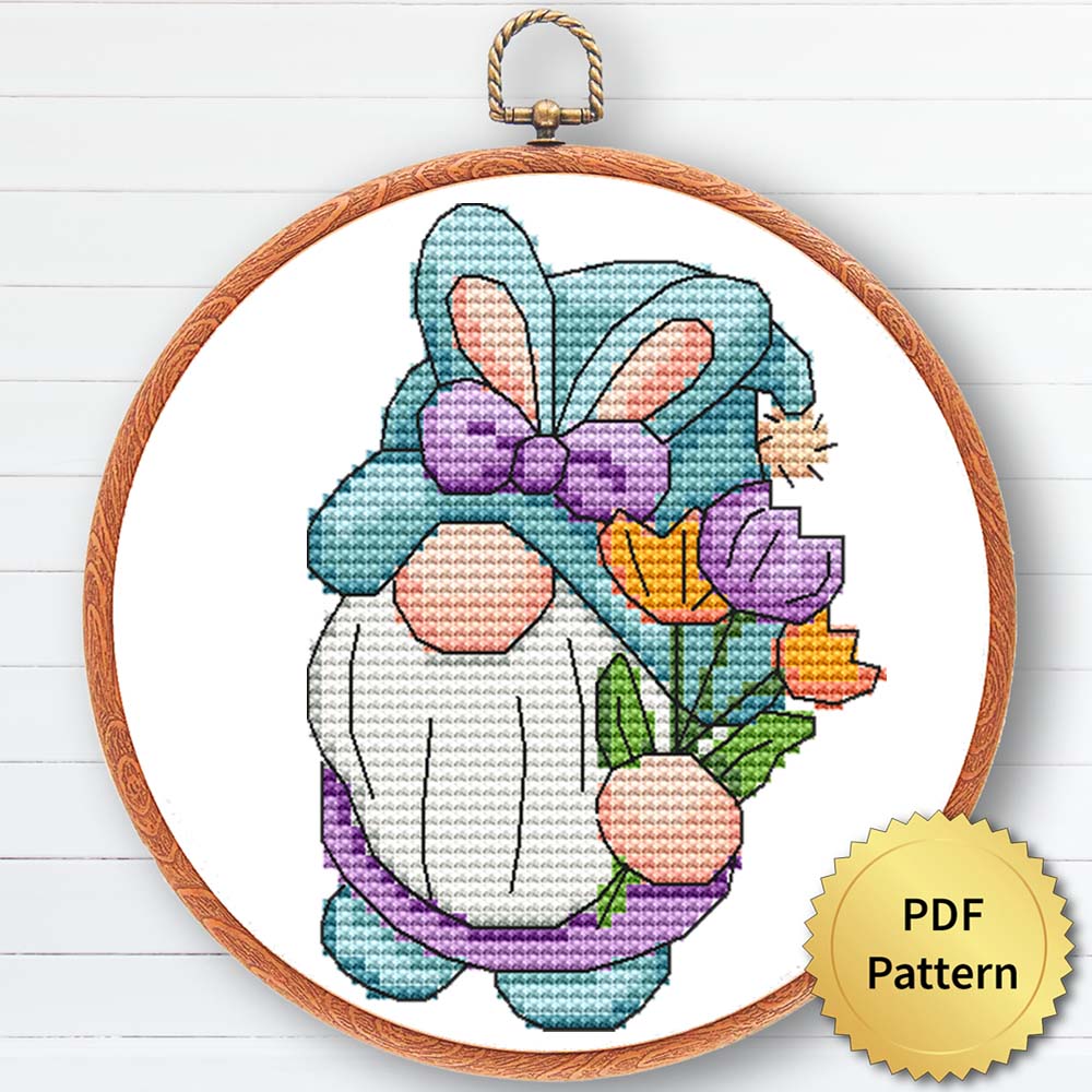 Easter gnome cross stitch pattern