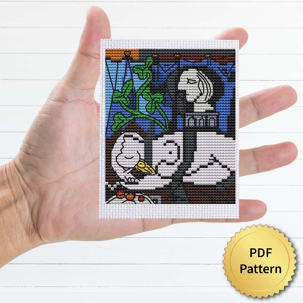 Nude, Green Leaves and Bust by Pablo Picasso cross stitch pattern featuring a beautiful reproduction of the iconic painting