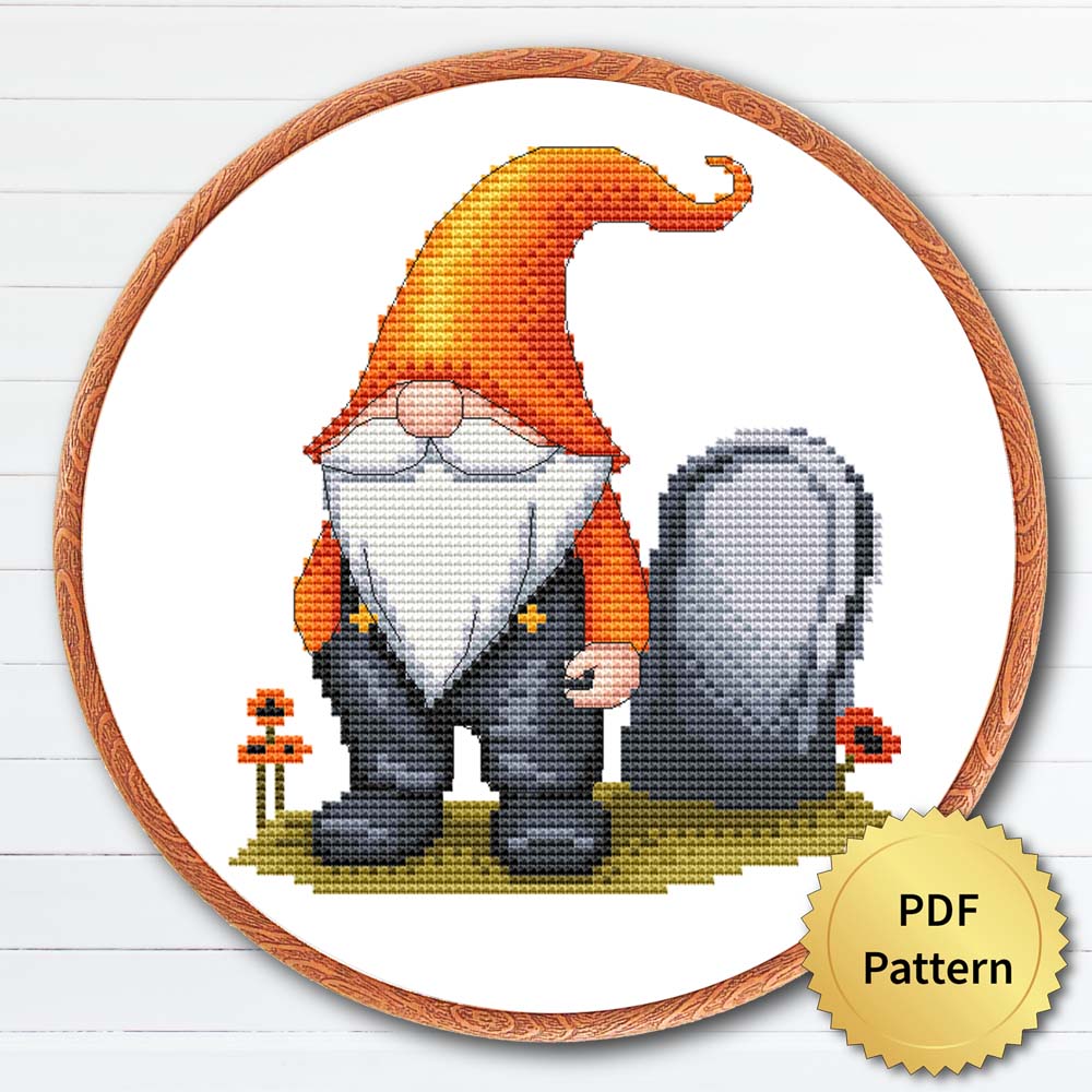 Halloween gnomes cross stitch patterns - Festive and spooky Halloween-inspired embroidery designs