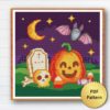 Halloween Pumpkin Cross Stitch Pattern - Image of a finished cross stitch project with a funny pupmkin