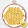 Honey comb with bees cross stitch pattern - Charming and nature-inspired embroidery design