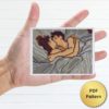The Kiss, In Bed by Henri de Toulouse-Lautrec cross stitch pattern - French art embroidery inspired by Toulouse-Lautrec's masterpiece