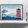 Japanese Nature Cross Stitch Pattern with Cherry Blossom, Mount Fuji, and Crane