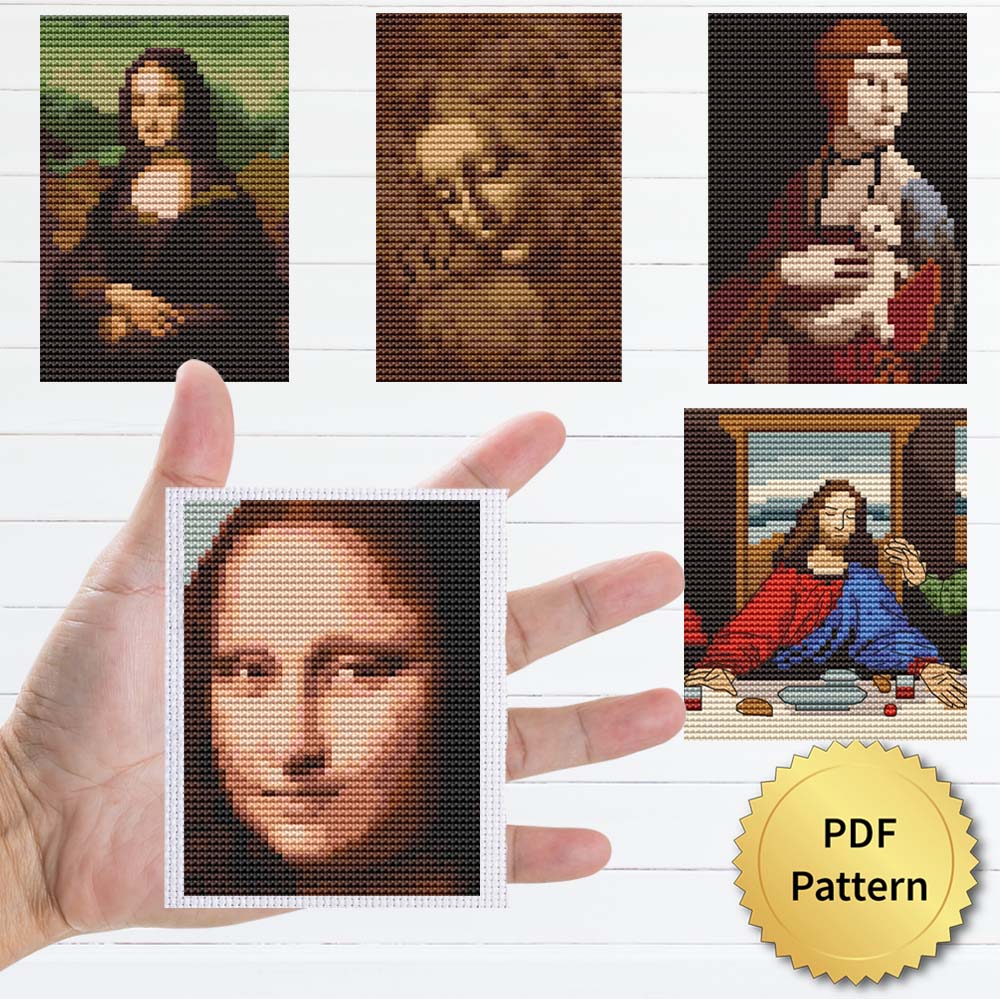 SET of 5 Leonardo Da Vinci Cross Stitch Pattern