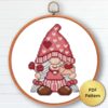 Valentine's Day gnome cross stitch pattern - Festive and romantic embroidery design