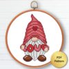 Valentine's Day gnome cross stitch pattern - Festive and romantic embroidery design