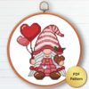 Valentine's Day gnome cross stitch pattern - Festive and romantic embroidery design