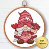 Valentine's Day gnome cross stitch pattern - Festive and romantic embroidery design