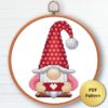 Valentine's Day gnome cross stitch pattern - Festive and romantic embroidery design