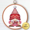 Valentine's Day gnome cross stitch pattern - Festive and romantic embroidery design