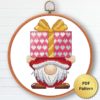 Valentine's Day gnome cross stitch pattern - Festive and romantic embroidery design