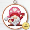 Valentine's Day gnome cross stitch pattern - Festive and romantic embroidery design