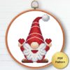 Valentine's Day gnome cross stitch pattern - Festive and romantic embroidery design