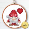 Valentine's Day gnome cross stitch pattern - Festive and romantic embroidery design