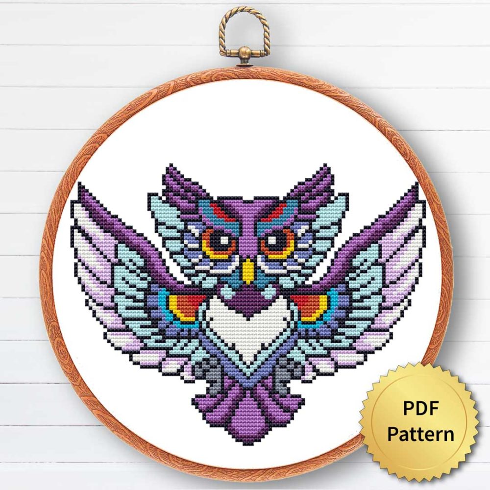 Mandala owl cross stitch pattern
