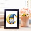 Sleeping Gnome on the Moon cross stitch pattern - Whimsical embroidery design featuring a gnome sleeping on the moon