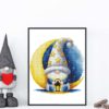 Sleeping Gnome on the Moon cross stitch pattern - Whimsical embroidery design featuring a gnome sleeping on the moon