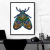 A cross stitch pattern featuring a beautiful mandala butterfly moth