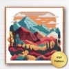 Fantasy mountain cross stitch pattern - Enchanting and mystical embroidery design