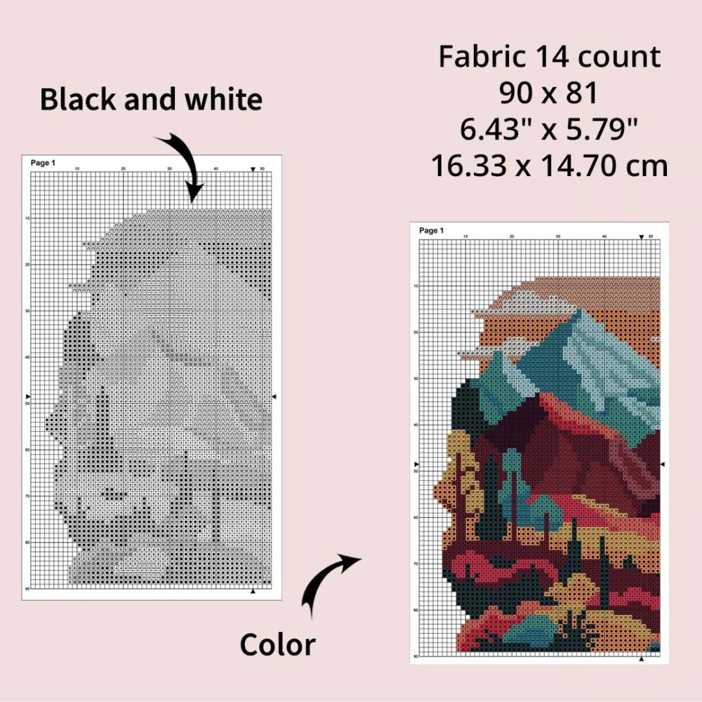 Fantasy mountain cross stitch pattern - Enchanting and mystical embroidery design