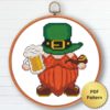 St. Patrick gnome cross stitch pattern - Festive and Irish-themed embroidery design