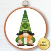 St. Patrick gnome cross stitch pattern - Festive and Irish-themed embroidery design