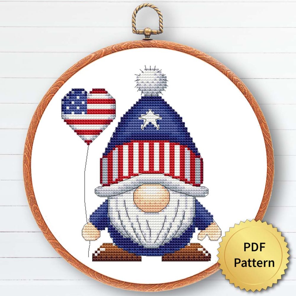 USA Patriot Gnome Cross Stitch Pattern