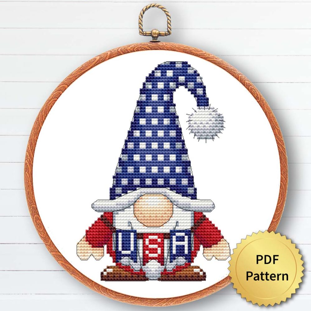 USA Patriot Gnome Cross Stitch Pattern