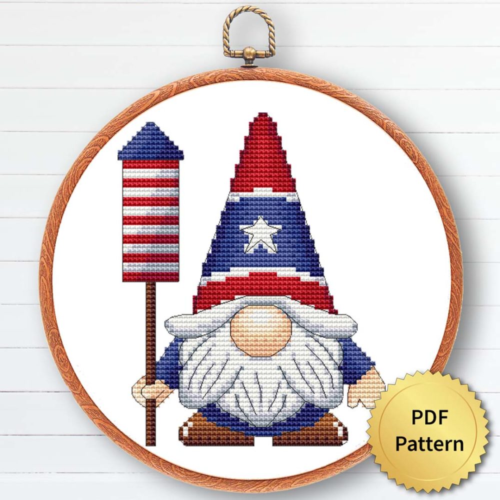 USA Patriot Gnome Cross Stitch Pattern