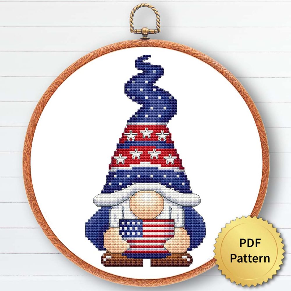 USA Patriot Gnome Cross Stitch Pattern