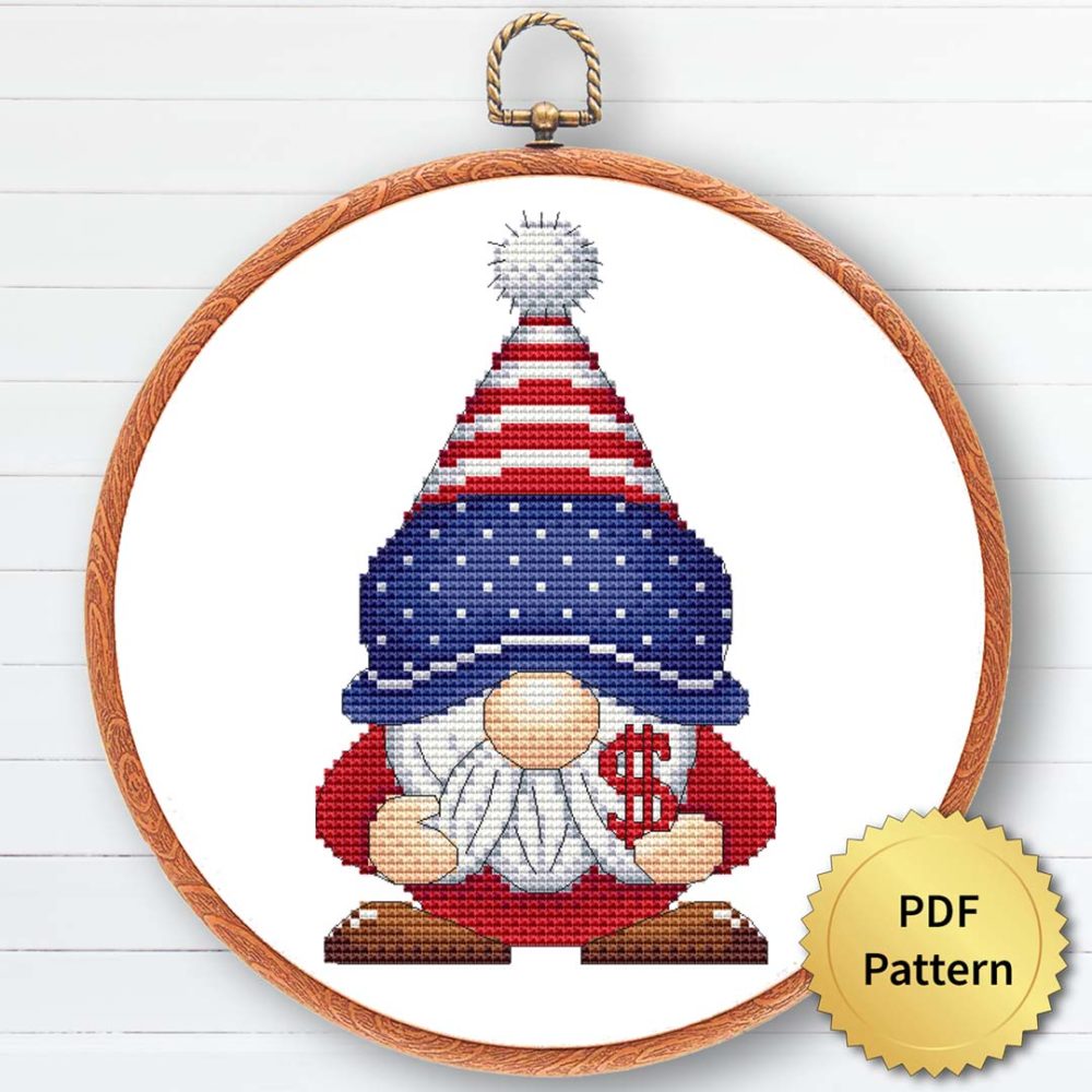 USA Patriot Gnome Cross Stitch Pattern